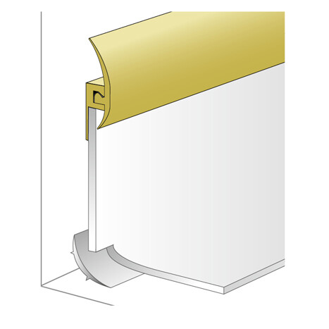 Sectiune la montajul pardoselilor PVC cu ridicare pe perete in scafa Montaj covor PVC cu ridicare pe perete în scafă